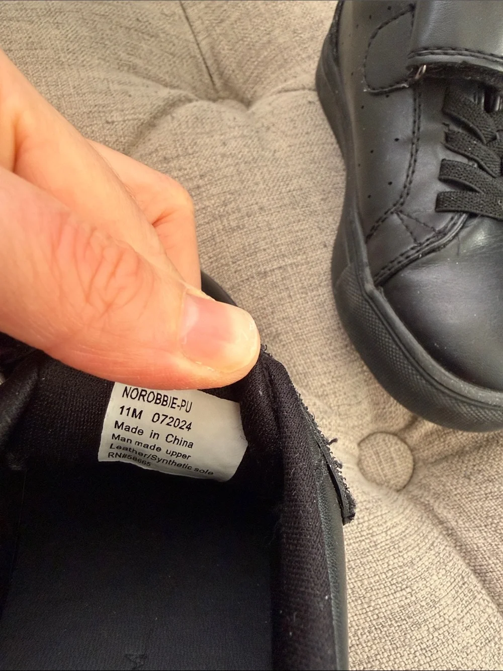 Nordstrom Kids Black Leather Hook-and-Loop School Sneakers